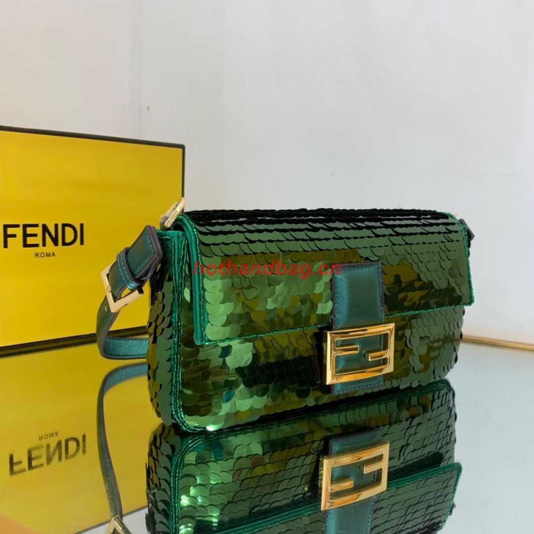 Fendi FF Baguette Gold Metal Sequin Embroidery Bag 2017 Green Fendi FF Baguette Gold Metal Sequin Embroidery Bag 2017 Green