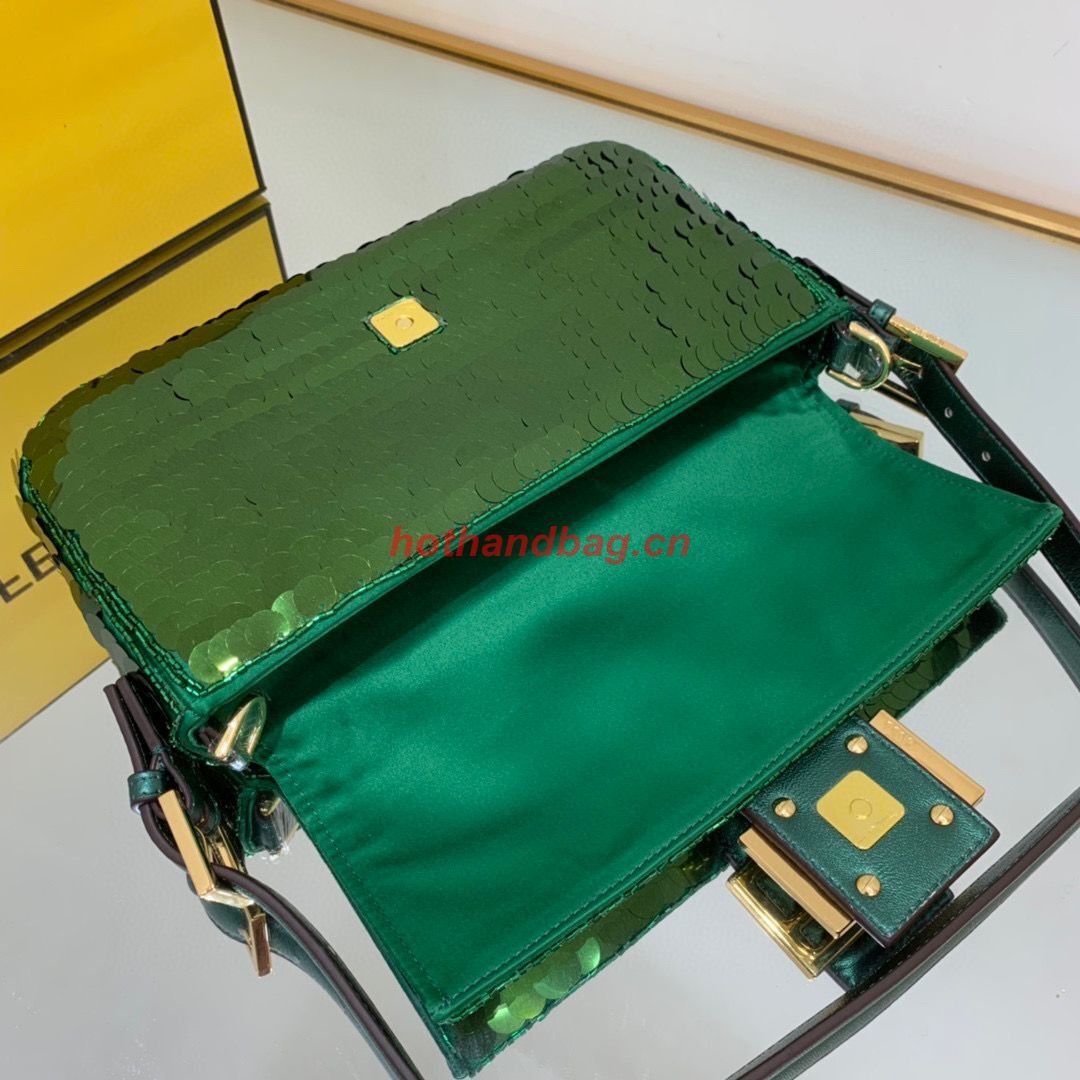 Fendi FF Baguette Gold Metal Sequin Embroidery Bag 2017 Green Fendi FF Baguette Gold Metal Sequin Embroidery Bag 2017 Green