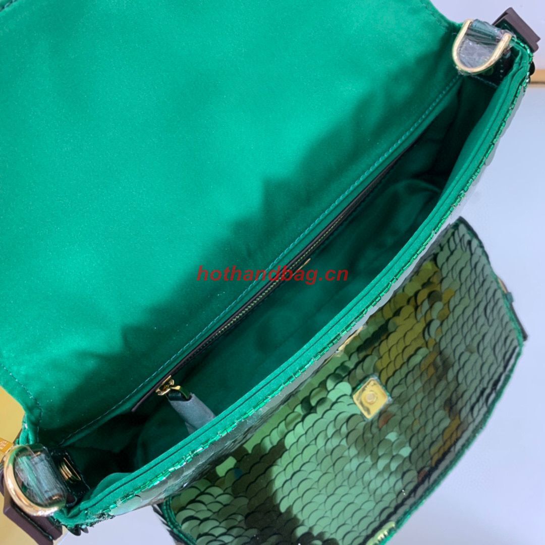 Fendi FF Baguette Gold Metal Sequin Embroidery Bag 2017 Green Fendi FF Baguette Gold Metal Sequin Embroidery Bag 2017 Green