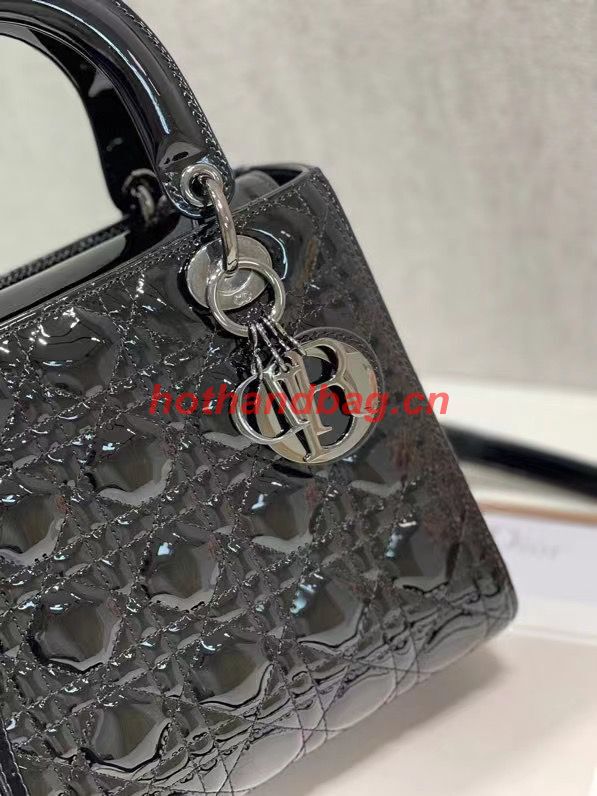 MEDIUM LADY DIOR BAG Black Patent Cannage Calfskin M0565OW Black-Tone MEDIUM LADY DIOR BAG Black Patent Cannage Calfskin M0565OW Black-Tone