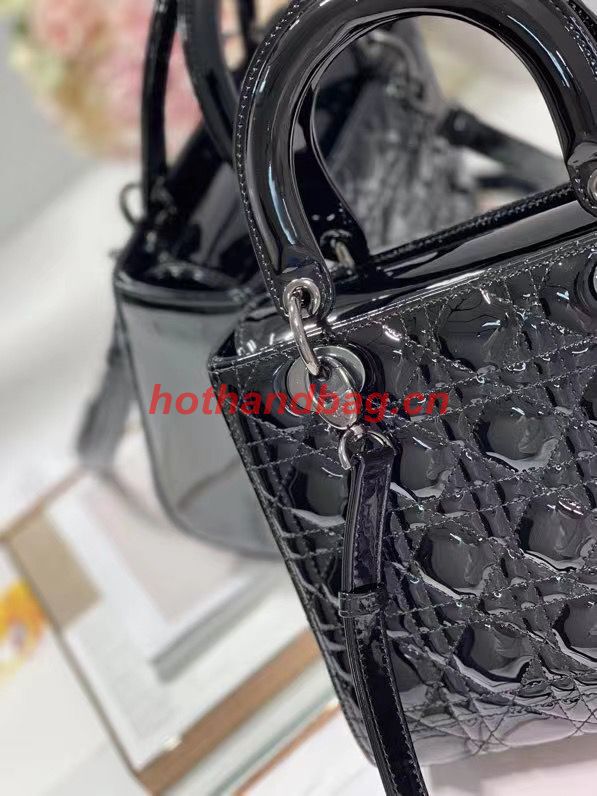MEDIUM LADY DIOR BAG Black Patent Cannage Calfskin M0565OW Black-Tone MEDIUM LADY DIOR BAG Black Patent Cannage Calfskin M0565OW Black-Tone