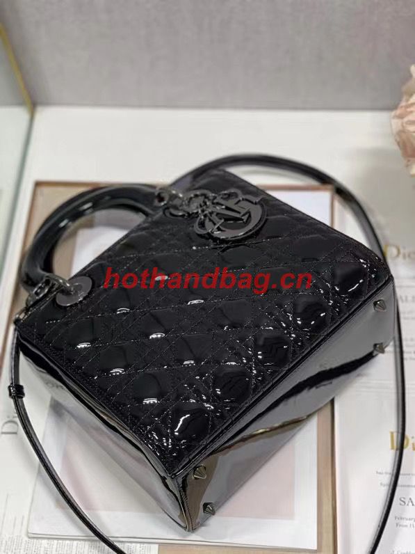 MEDIUM LADY DIOR BAG Black Patent Cannage Calfskin M0565OW Black-Tone MEDIUM LADY DIOR BAG Black Patent Cannage Calfskin M0565OW Black-Tone
