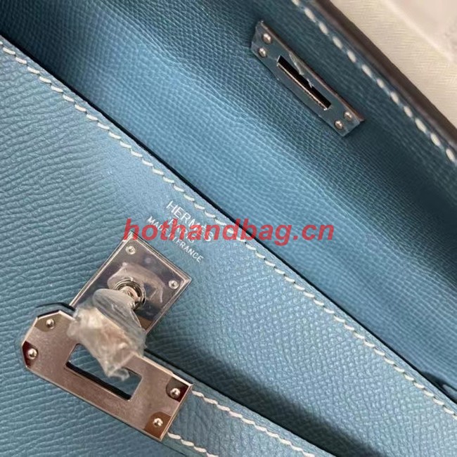 Hermes Kelly 25cm Shoulder Bags Epsom KL2755 blue&silver-Tone Metal