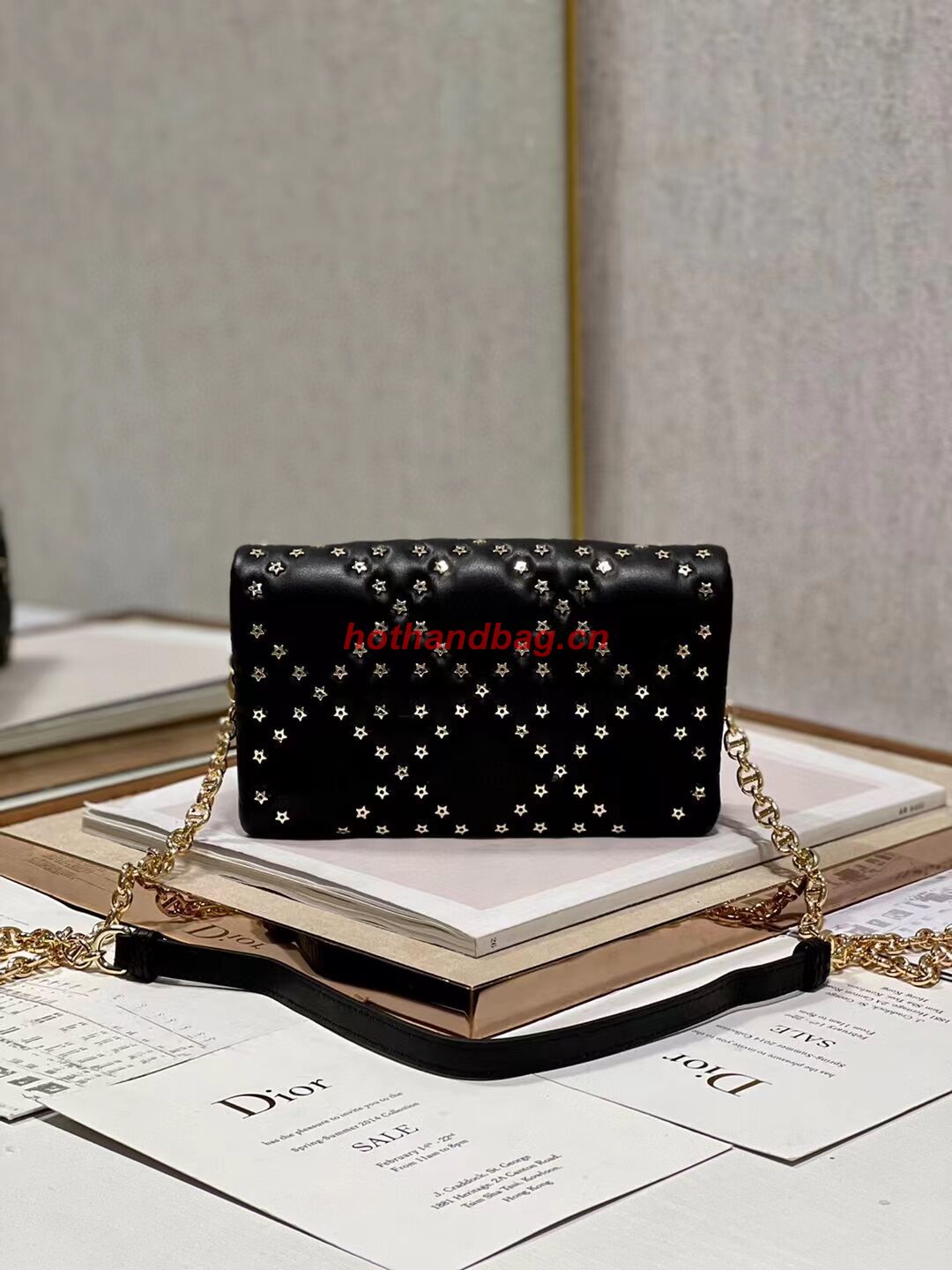 DIOR CARO MACROCANNAGE POUCH Macrocannage Calfskin with Star Motif S5135UNH black&gold DIOR CARO MACROCANNAGE POUCH Macrocannage Calfskin with Star Motif S5135UNH black&gold