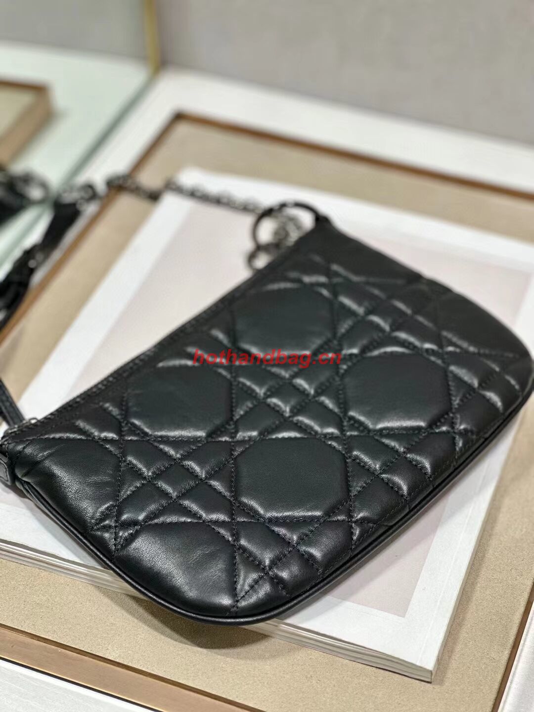 MINI DIOR CARO TULIP BAG Black Quilted Macrocannage Calfskin S5139B MINI DIOR CARO TULIP BAG Black Quilted Macrocannage Calfskin S5139B