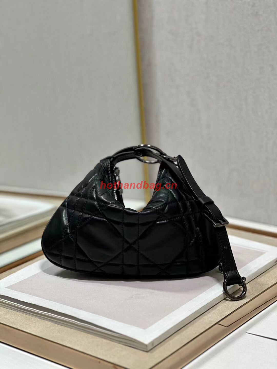 MINI DIOR CARO TULIP BAG Black Quilted Macrocannage Calfskin S5139B MINI DIOR CARO TULIP BAG Black Quilted Macrocannage Calfskin S5139B