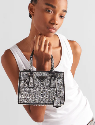 Prada Galleria satin mini-bag with crystals 1BA906 black Prada Galleria satin mini-bag with crystals 1BA906 black