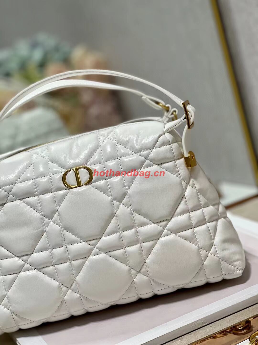 LADY DIOR TOP HANDLE SMALL BAG Latte Cannage Lambskin C0656 WHITE LADY DIOR TOP HANDLE SMALL BAG Latte Cannage Lambskin C0656 WHITE