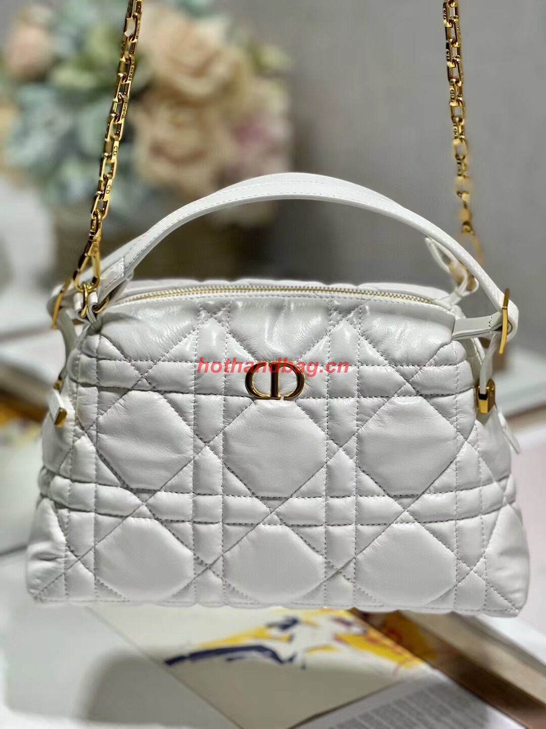 LADY DIOR TOP HANDLE SMALL BAG Latte Cannage Lambskin C0656 WHITE LADY DIOR TOP HANDLE SMALL BAG Latte Cannage Lambskin C0656 WHITE