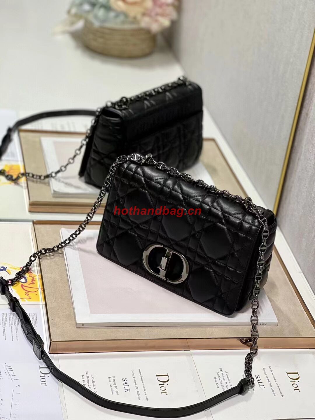 MEDIUM DIOR CARO BAG Supple Cannage Calfskin M9242U black&black MEDIUM DIOR CARO BAG Supple Cannage Calfskin M9242U black&black