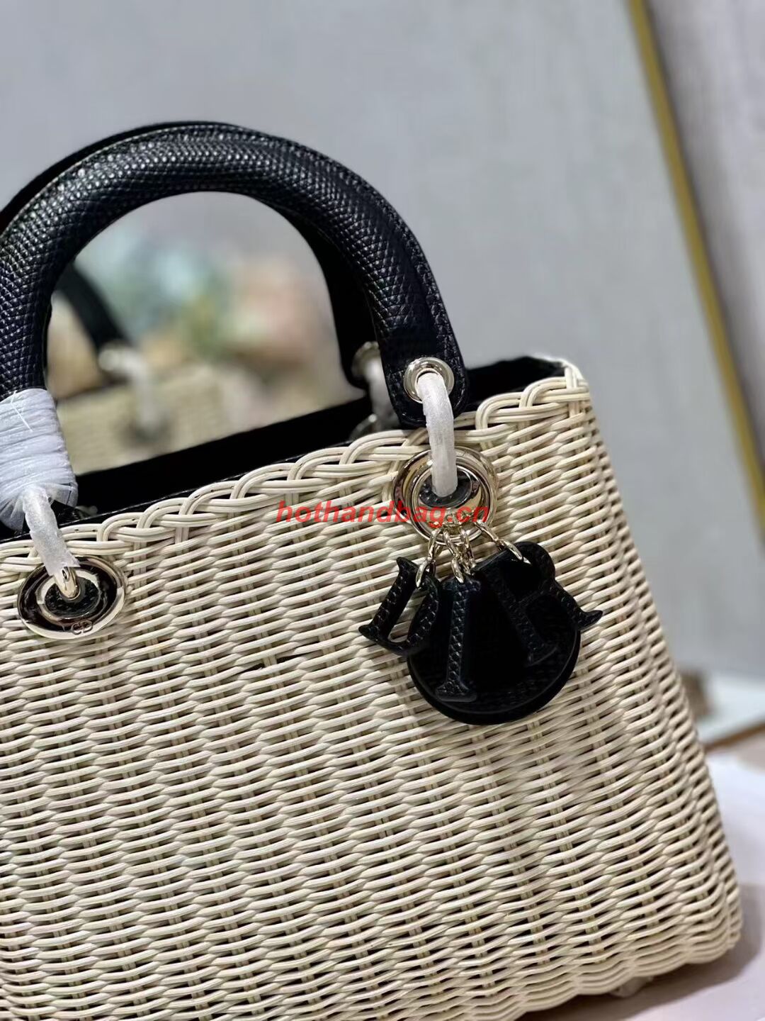 MEDIUM LADY DIOR BAG Natural Wicker and Black Lizard skin M0565 MEDIUM LADY DIOR BAG Natural Wicker and Black Lizard skin M0565