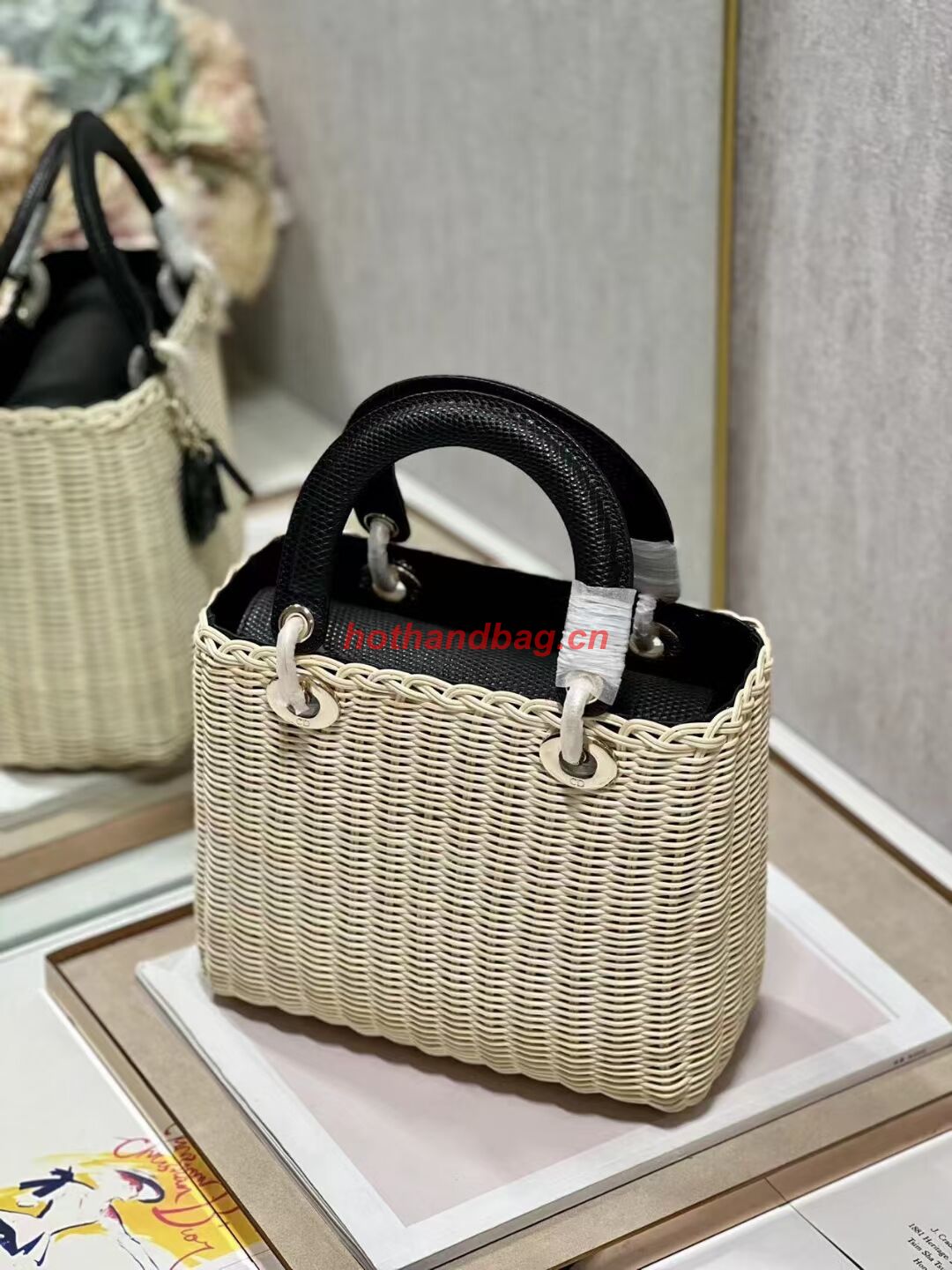 MEDIUM LADY DIOR BAG Natural Wicker and Black Lizard skin M0565 MEDIUM LADY DIOR BAG Natural Wicker and Black Lizard skin M0565