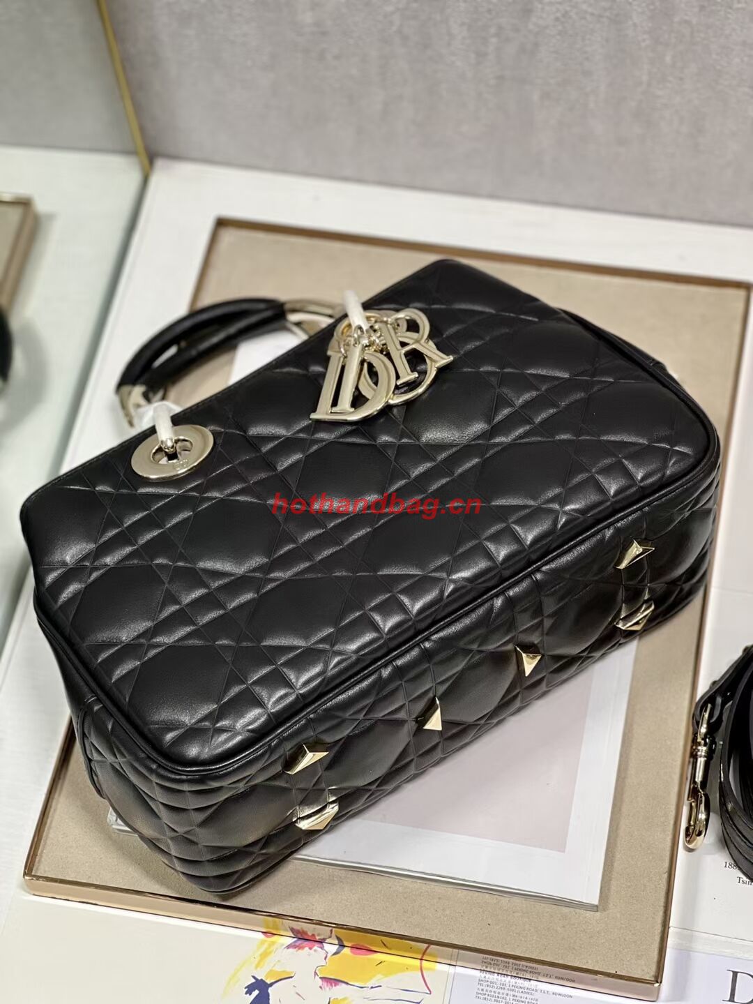LADY DIOR TOP HANDLE MEDIUM BAG Cannage Lambskin C9226 BLACK&GOLD LADY DIOR TOP HANDLE MEDIUM BAG Cannage Lambskin C9226 BLACK&GOLD