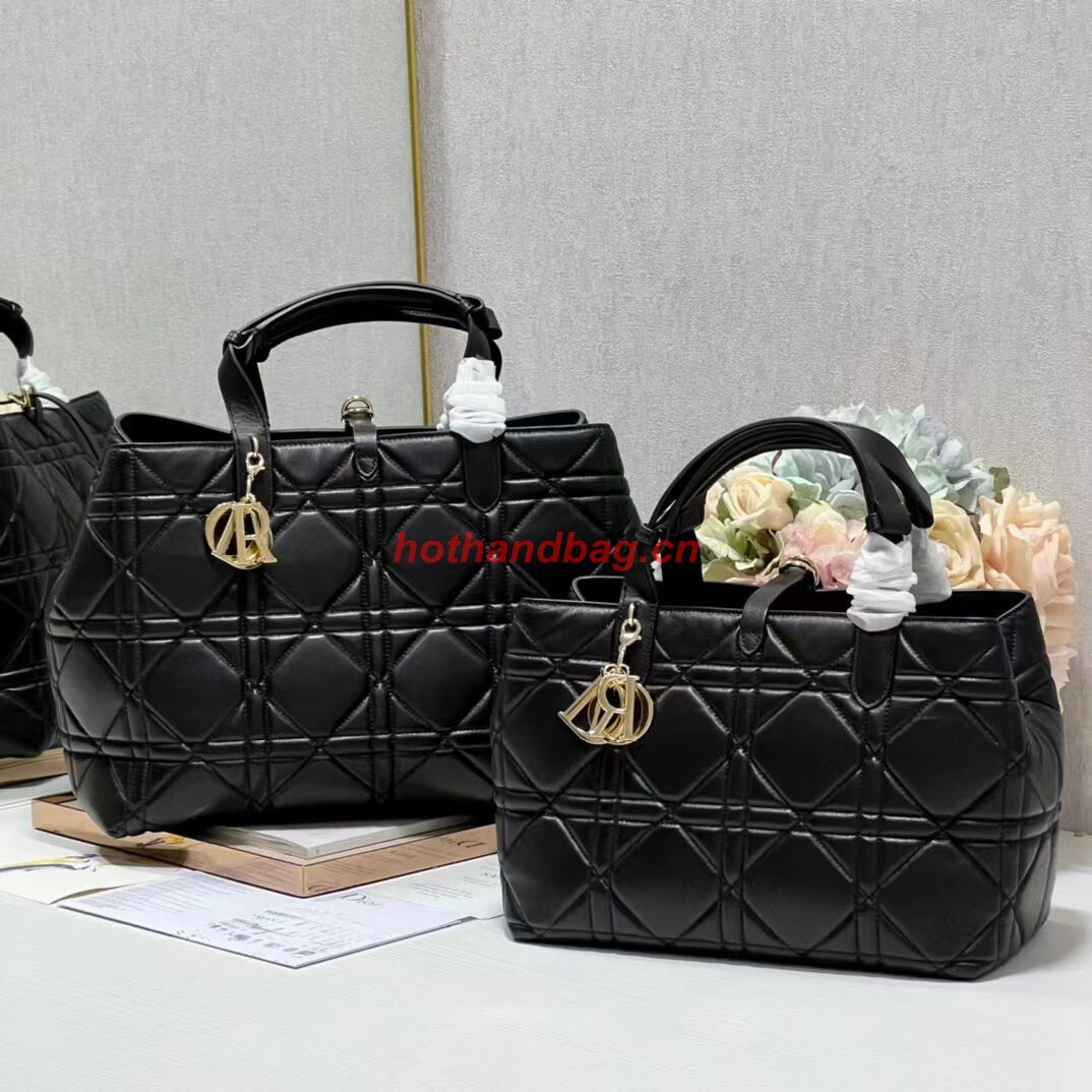 LADY DIOR TOP HANDLE LARGE BAG Latte Cannage Lambskin C0088 BLACK&GOLD LADY DIOR TOP HANDLE LARGE BAG Latte Cannage Lambskin C0088 BLACK&GOLD