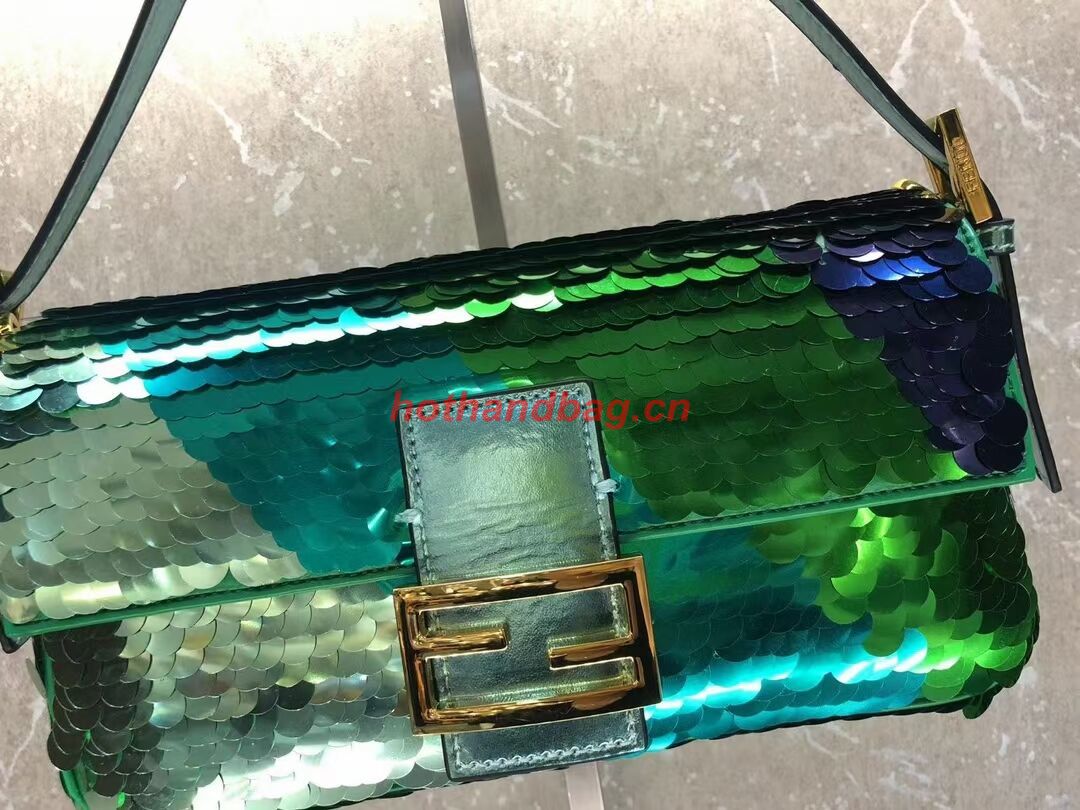 Fendi Baguette sequin and leather bag 8BR600 blue