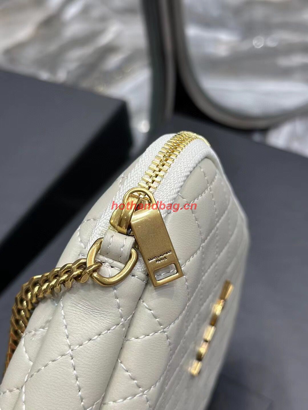 SAINT LAUREN GABY ZIPPED POUCH IN QUILTED LAMBSKIN 7336671 BLANC VINTAGE SAINT LAUREN GABY ZIPPED POUCH IN QUILTED LAMBSKIN 7336671 BLANC VINTAGE