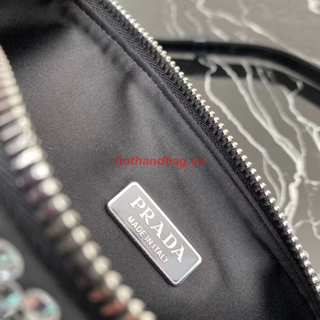 Prada Crystal-studded satin pouch 1NQ044 black Prada Crystal-studded satin pouch 1NQ044 black