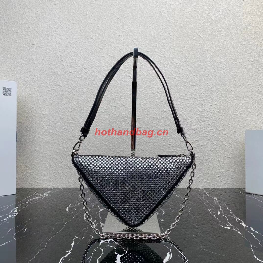 Prada Crystal-studded satin pouch 1NQ044 black Prada Crystal-studded satin pouch 1NQ044 black