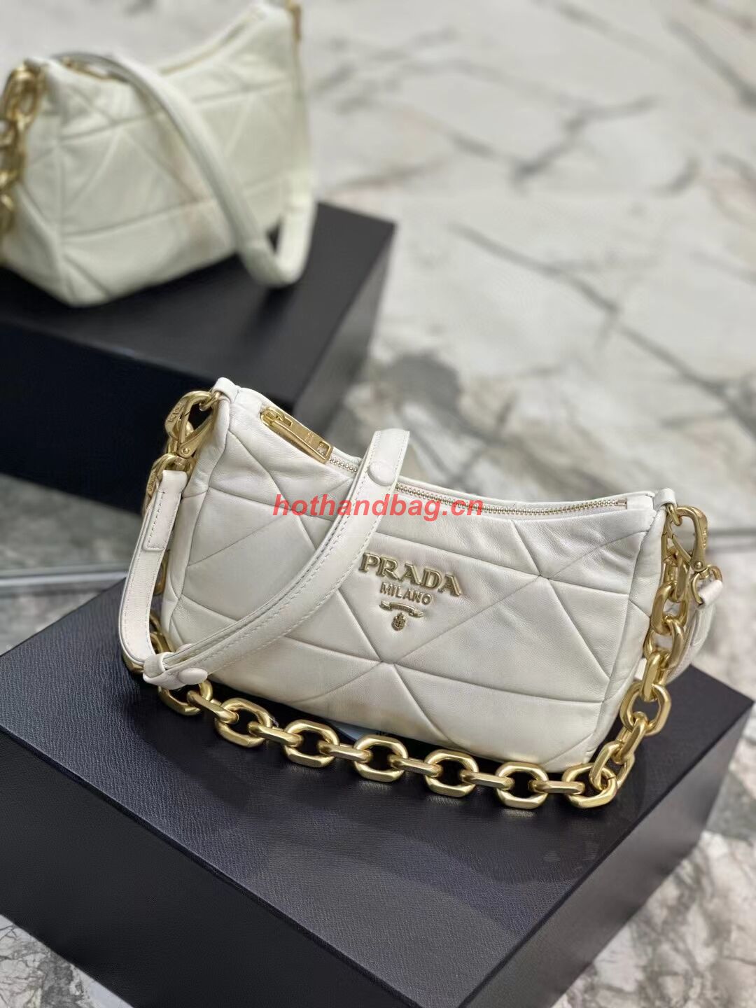 Prada leather shoulder bag 1BH117 white Prada leather shoulder bag 1BH117 white
