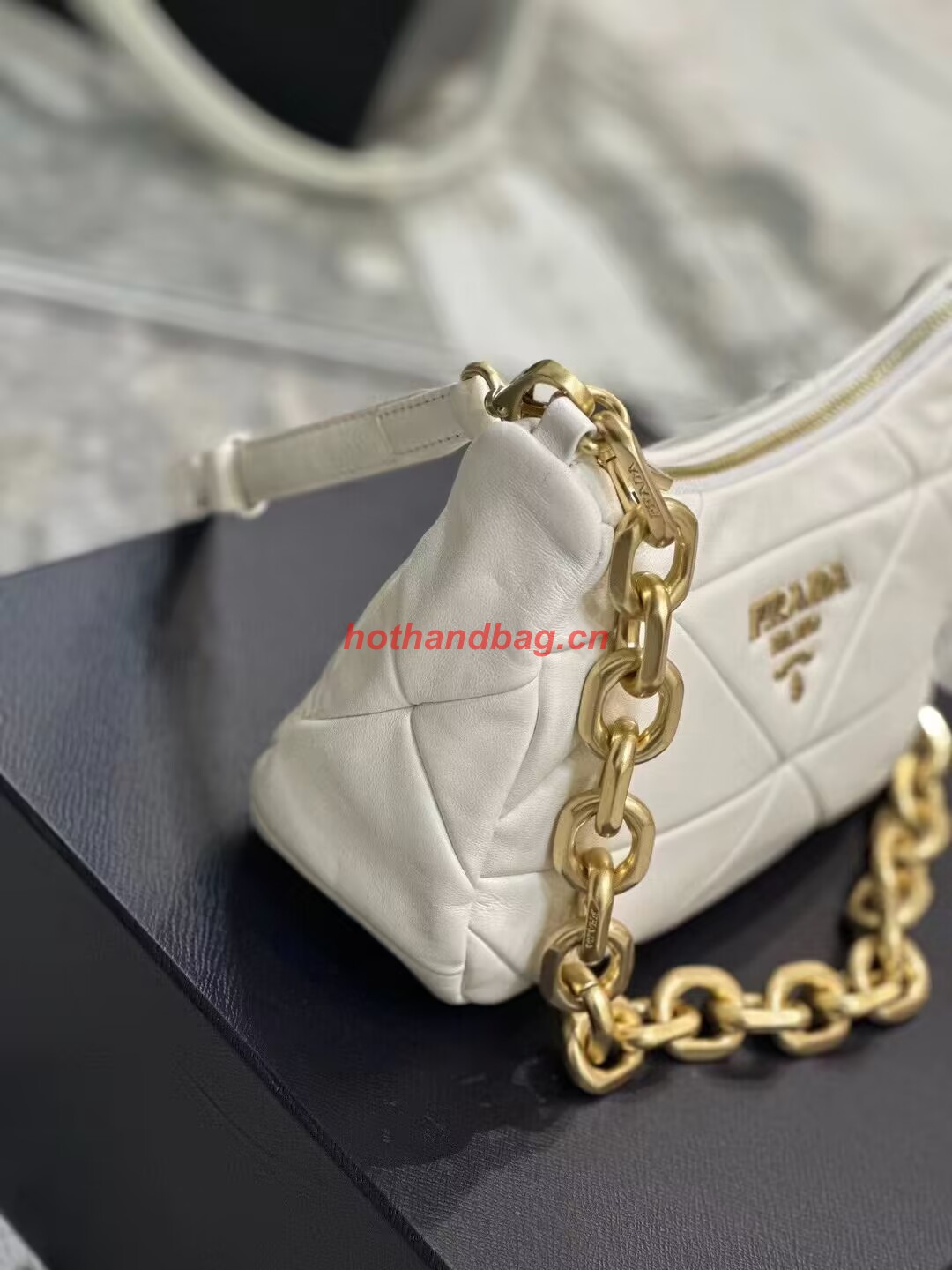 Prada leather shoulder bag 1BH117 white Prada leather shoulder bag 1BH117 white
