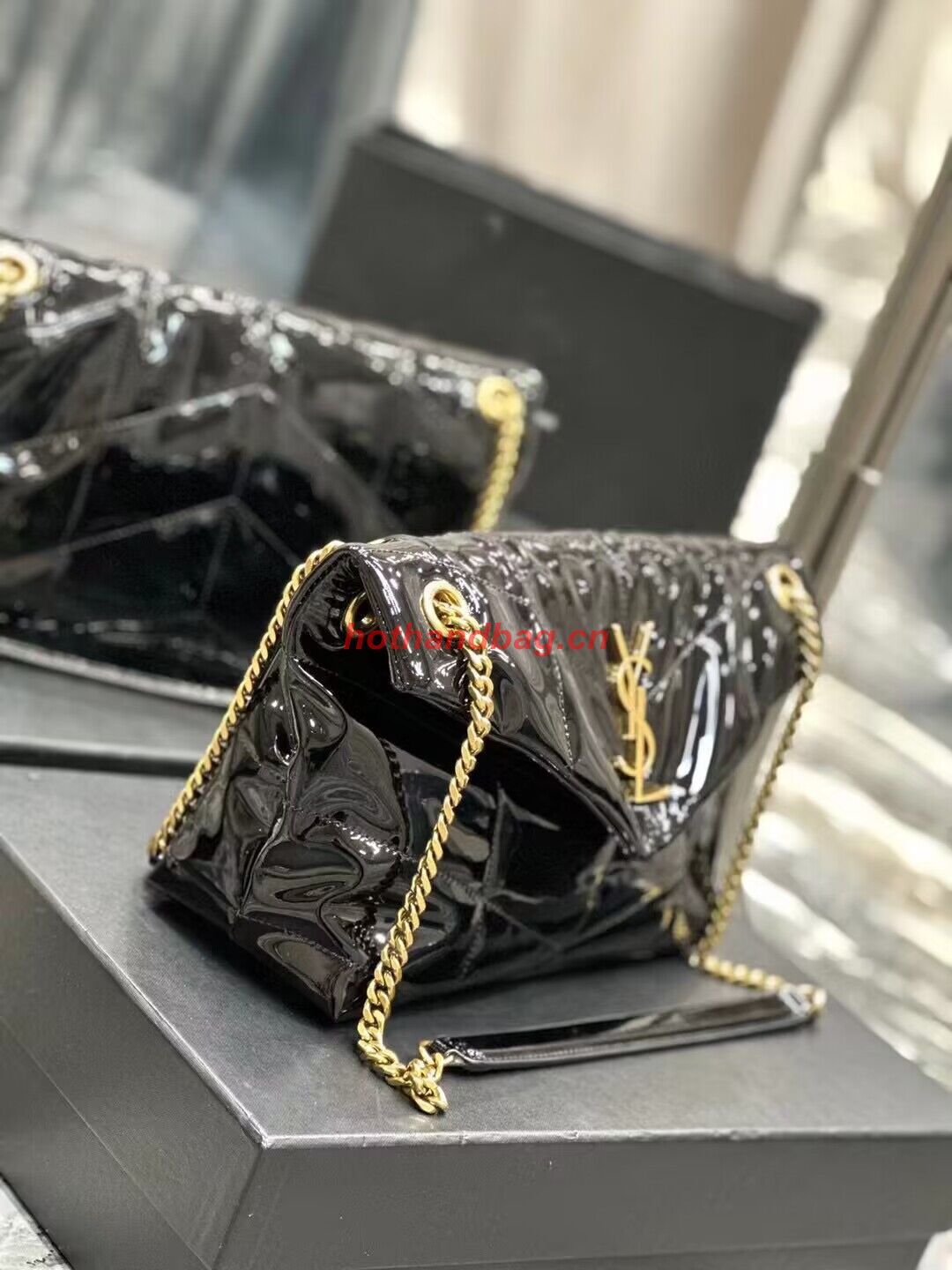 SAINT LAUREN PUFFER SMALL CHAIN BAG IN QUILTED PATENT Y777476 black SAINT LAUREN PUFFER SMALL CHAIN BAG IN QUILTED PATENT Y777476 black