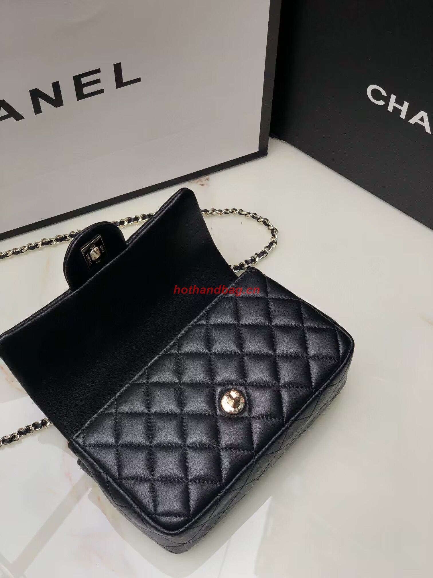 CHANEL mini flap bag with top handle AS2431 Black&Gold-Tone CHANEL mini flap bag with top handle AS2431 Black&Gold-Tone