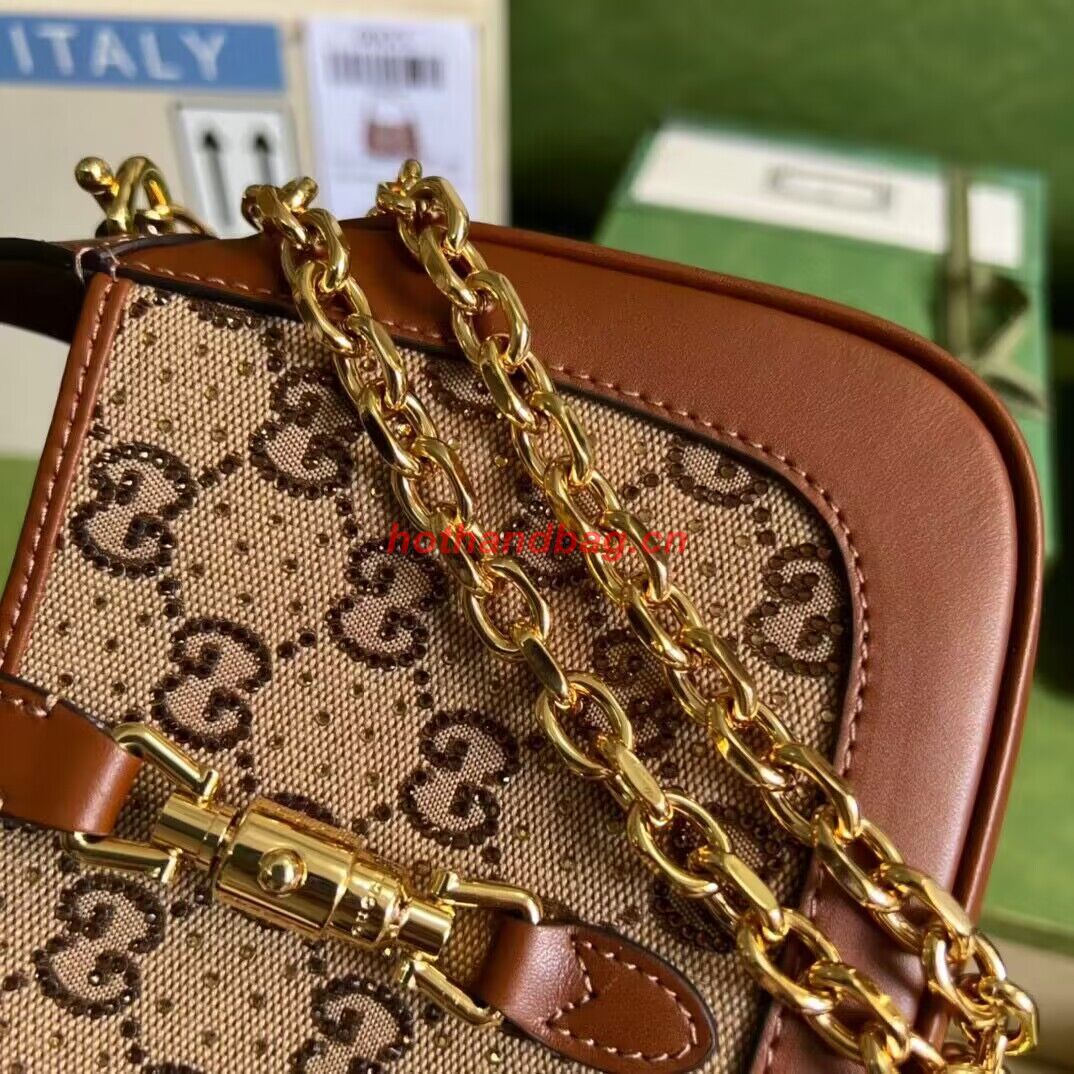Gucci Jackie 1961 mini crystal GG lizard hobo bag 637091 Brown Gucci Jackie 1961 mini crystal GG lizard hobo bag 637091 Brown