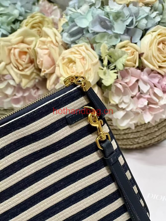 LARGE DIOR CARO DAILY POUCH Natural and Denim Blue Mariniere Raffia S5086UGAK LARGE DIOR CARO DAILY POUCH Natural and Denim Blue Mariniere Raffia S5086UGAK