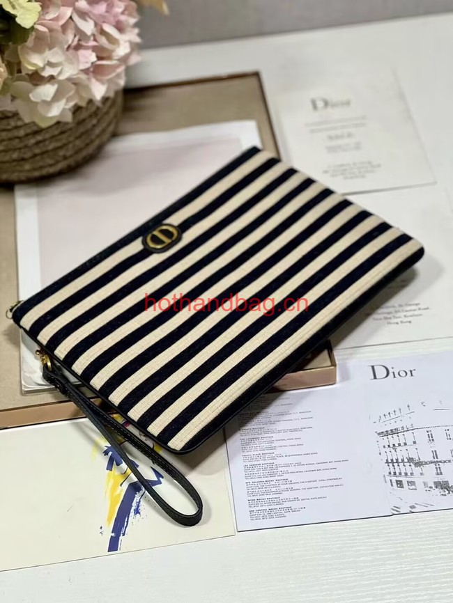 LARGE DIOR CARO DAILY POUCH Natural and Denim Blue Mariniere Raffia S5086UGAK LARGE DIOR CARO DAILY POUCH Natural and Denim Blue Mariniere Raffia S5086UGAK