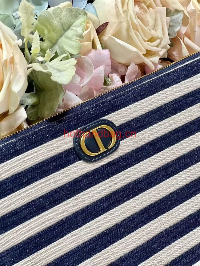 LARGE DIOR CARO DAILY POUCH Natural and Denim Blue Mariniere Raffia S5086UGAK LARGE DIOR CARO DAILY POUCH Natural and Denim Blue Mariniere Raffia S5086UGAK