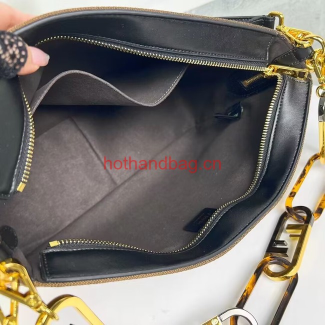 Fendi O Lock Zipper Brown FF jacquard fabric and leather bag F1068 Fendi O Lock Zipper Brown FF jacquard fabric and leather bag F1068