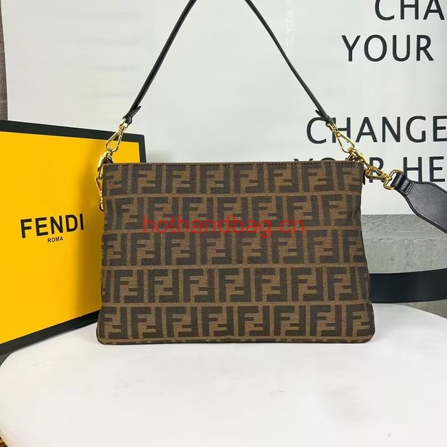 Fendi O Lock Zipper Brown FF jacquard fabric and leather bag F1068 Fendi O Lock Zipper Brown FF jacquard fabric and leather bag F1068