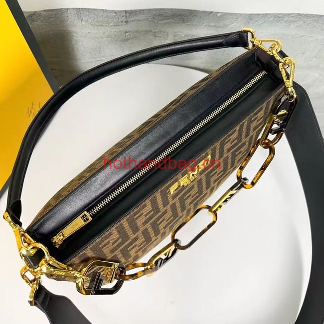 Fendi O Lock Zipper Brown FF jacquard fabric and leather bag F1068 Fendi O Lock Zipper Brown FF jacquard fabric and leather bag F1068