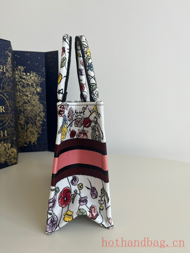 SMALL DIOR BOOK TOTE White Multicolor Florilegio Embroidery M1296ZRG SMALL DIOR BOOK TOTE White Multicolor Florilegio Embroidery M1296ZRG