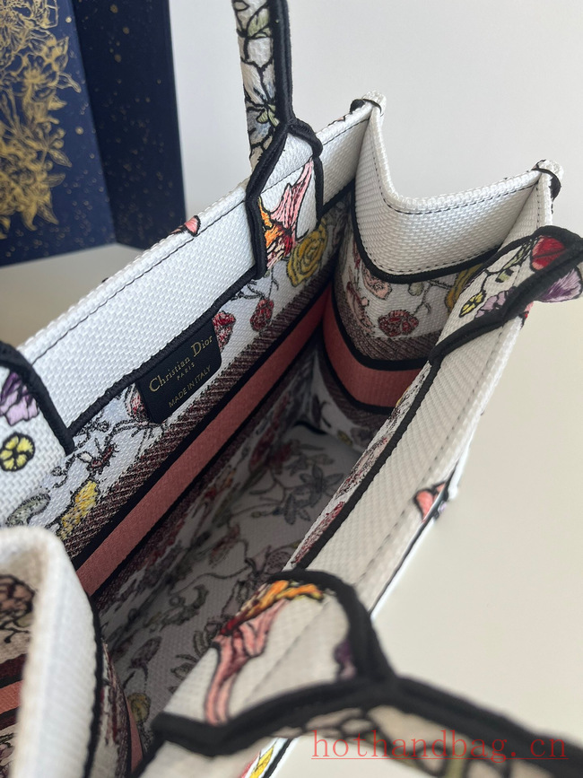 SMALL DIOR BOOK TOTE White Multicolor Florilegio Embroidery M1296ZRG SMALL DIOR BOOK TOTE White Multicolor Florilegio Embroidery M1296ZRG