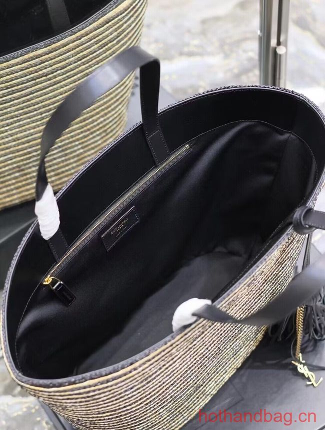 SAINT LAUREN RIVE GAUCHE TOTE BAG IN RAFFIA AND LEATHER Y860030 apricot SAINT LAUREN RIVE GAUCHE TOTE BAG IN RAFFIA AND LEATHER Y860030 apricot