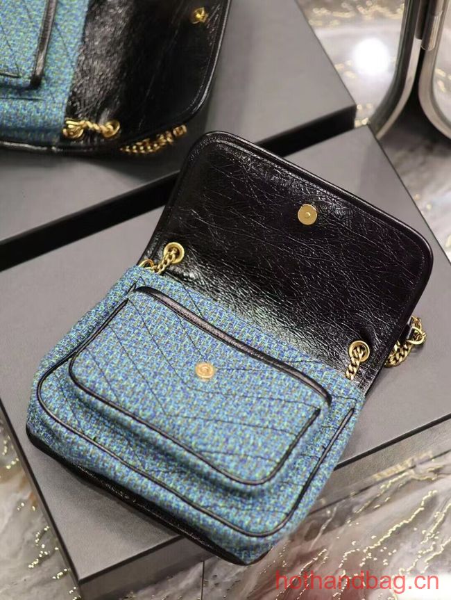 SAINT LAUREN NIKI SMALL CHAIN BAG IN Tweed LEATHER 933151 blue SAINT LAUREN NIKI SMALL CHAIN BAG IN Tweed LEATHER 933151 blue