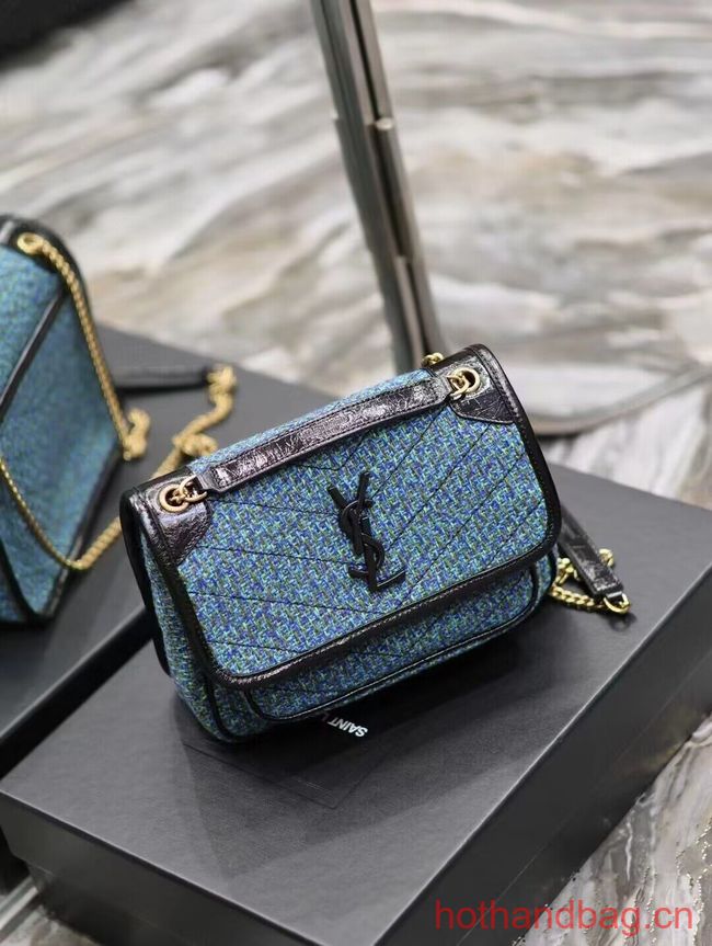 SAINT LAUREN NIKI SMALL CHAIN BAG IN Tweed LEATHER 933151 blue SAINT LAUREN NIKI SMALL CHAIN BAG IN Tweed LEATHER 933151 blue