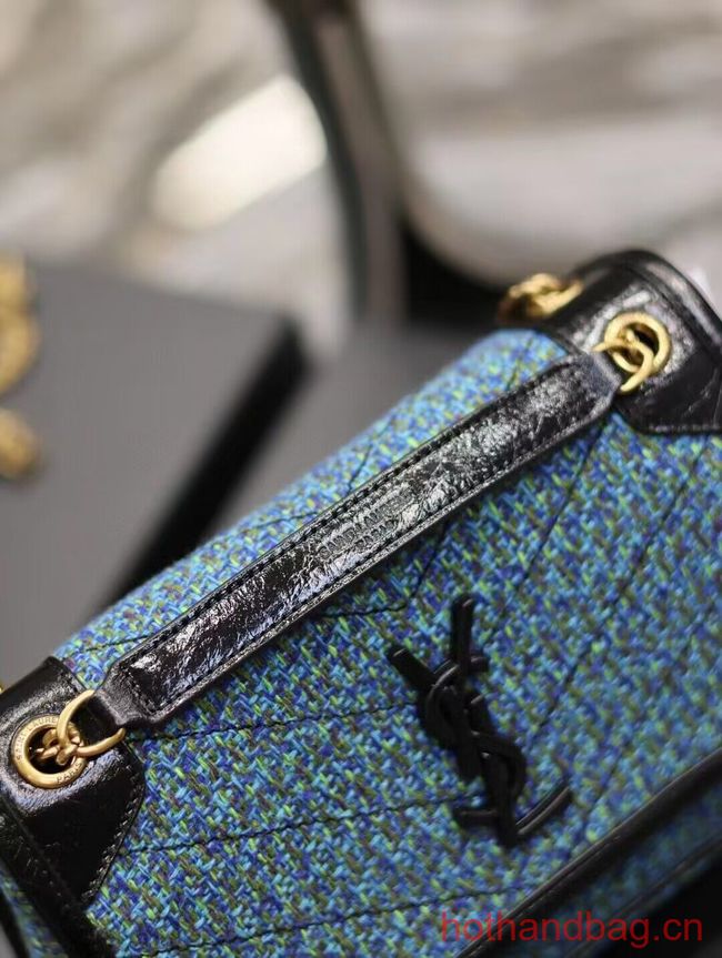 SAINT LAUREN NIKI SMALL CHAIN BAG IN Tweed LEATHER 933151 blue SAINT LAUREN NIKI SMALL CHAIN BAG IN Tweed LEATHER 933151 blue