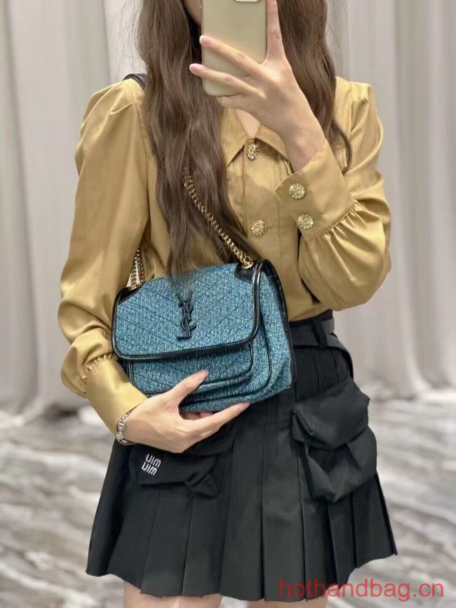 SAINT LAUREN NIKI SMALL CHAIN BAG IN Tweed LEATHER 933151 blue SAINT LAUREN NIKI SMALL CHAIN BAG IN Tweed LEATHER 933151 blue