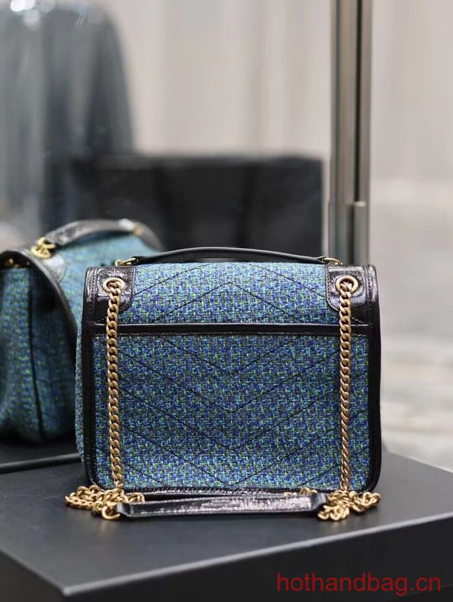 SAINT LAUREN NIKI SMALL CHAIN BAG IN Tweed LEATHER 933151 blue SAINT LAUREN NIKI SMALL CHAIN BAG IN Tweed LEATHER 933151 blue
