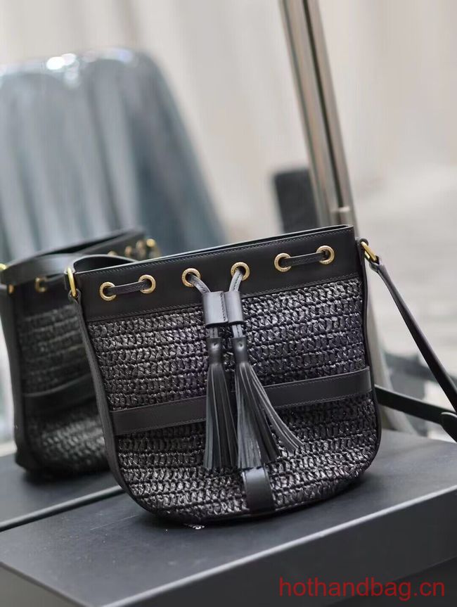 SAINT LAURENT IN RAFFIA AND LEATHER Shoulder Bag Y998223 BLACK SAINT LAURENT IN RAFFIA AND LEATHER Shoulder Bag Y998223 BLACK