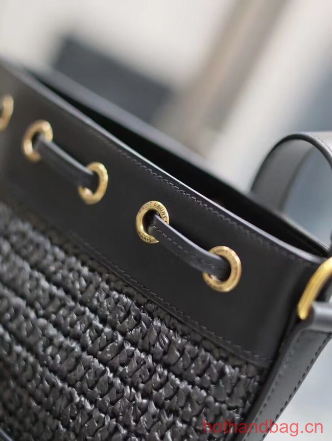 SAINT LAURENT IN RAFFIA AND LEATHER Shoulder Bag Y998223 BLACK SAINT LAURENT IN RAFFIA AND LEATHER Shoulder Bag Y998223 BLACK