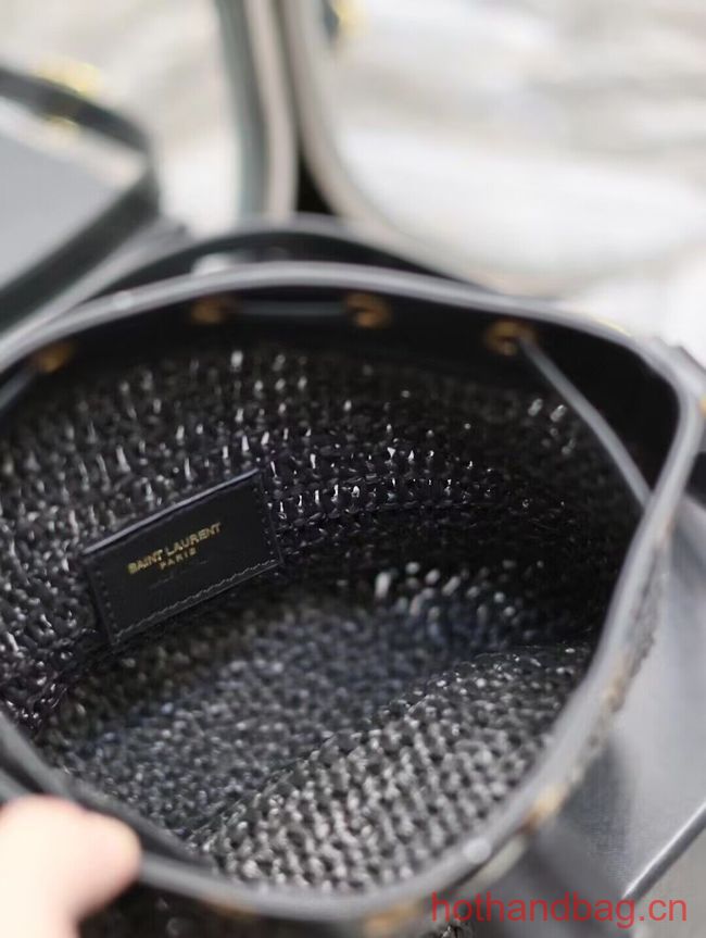 SAINT LAURENT IN RAFFIA AND LEATHER Shoulder Bag Y998223 BLACK SAINT LAURENT IN RAFFIA AND LEATHER Shoulder Bag Y998223 BLACK