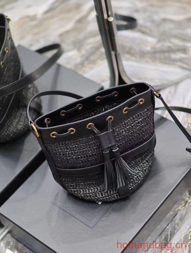 SAINT LAURENT IN RAFFIA AND LEATHER Shoulder Bag Y998223 BLACK SAINT LAURENT IN RAFFIA AND LEATHER Shoulder Bag Y998223 BLACK
