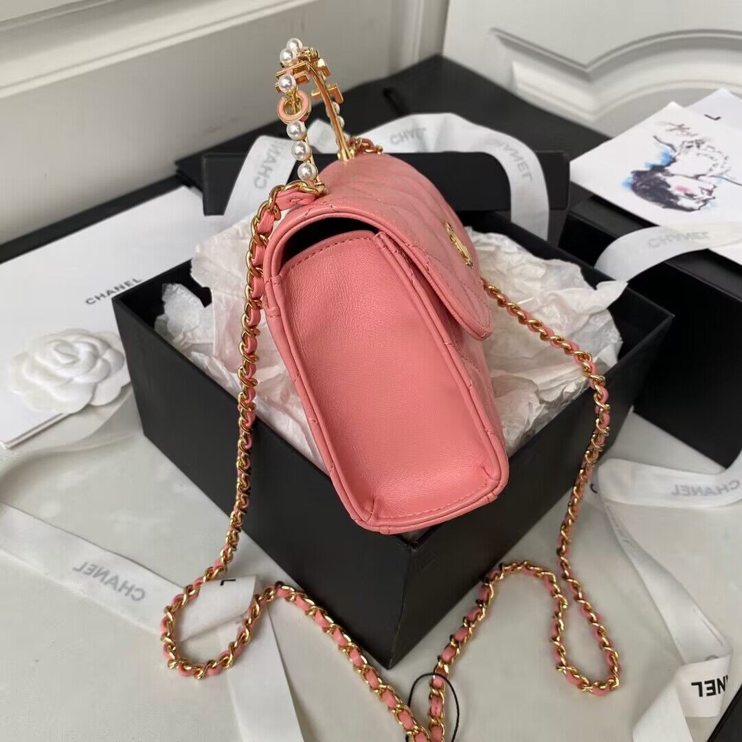 CHANEL 22B Kelly Pearl Top Handle Bag AP3513 Pink CHANEL 22B Kelly Pearl Top Handle Bag AP3513 Pink