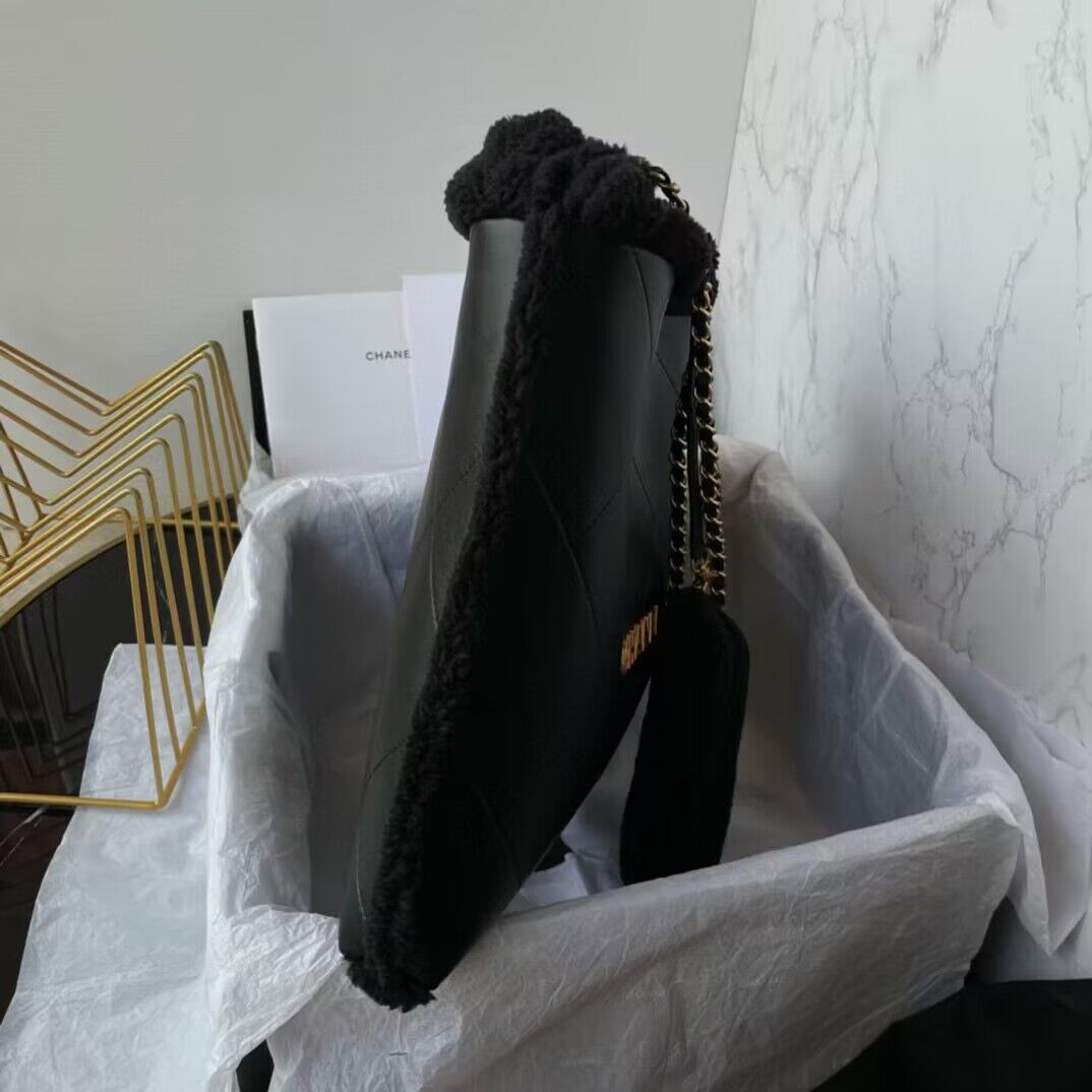 CHANEL 22 HANDBAG Sheepskin & Gold-Tone Metal AS3260 Black CHANEL 22 HANDBAG Sheepskin & Gold-Tone Metal AS3260 Black