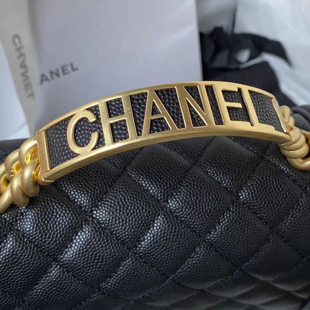 Chanel Le Boy 23 Flap Bag Original Caviar Leather A94805 Black & Gold-Tone Chanel Le Boy 23 Flap Bag Original Caviar Leather A94805 Black & Gold-Tone