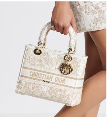 MEDIUM DIOR LADY D-LITE BAG Gold-Tone and White Butterfly Around The World Embroidery M0565OE MEDIUM DIOR LADY D-LITE BAG Gold-Tone and White Butterfly Around The World Embroidery M0565OE
