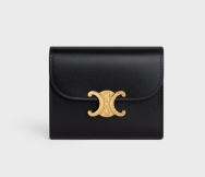 Celine SMALL WALLET TRIOMPHE IN SHINY CALFSKIN 10D783 BLACK Celine SMALL WALLET TRIOMPHE IN SHINY CALFSKIN 10D783 BLACK